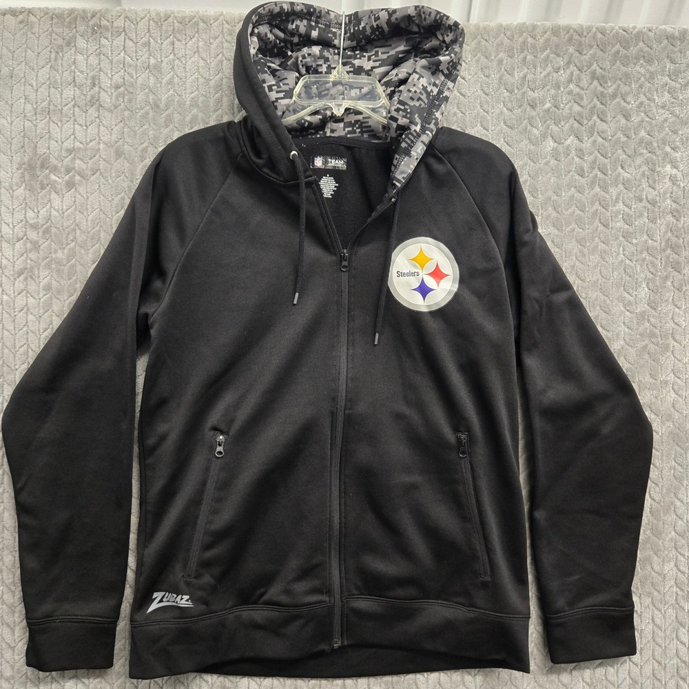 NFL Pittsburgh Steelers Zubaz Hoodie Full Zip Jacket Mens Medium